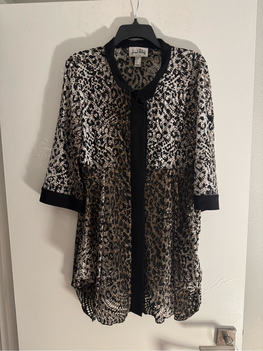 Joseph Ribkoff Leopard Print Open Front Cardigan Jacket Sheer Women’s 14 / L
